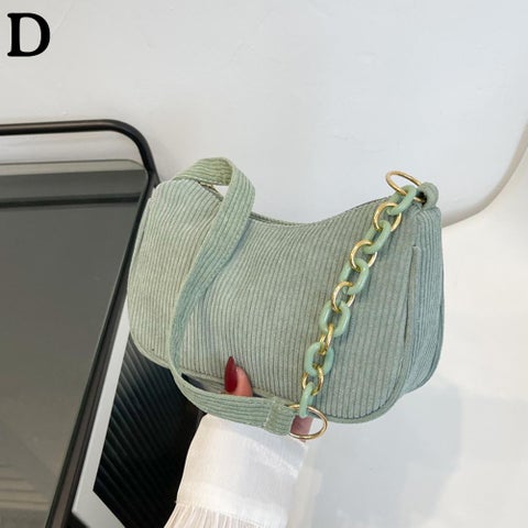 Corduroy chain shoulder bag, fashionable and lightweight underarm bag, retro trendy handbag, new spring style women's bag.